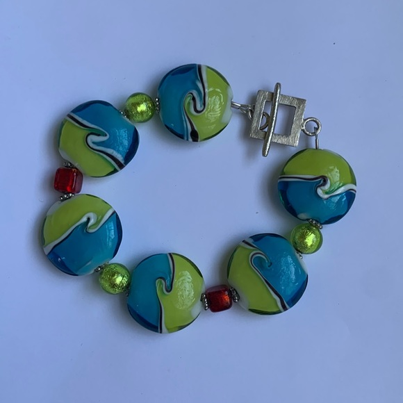 Murano Beaded Glass Bracelet with Square Toggle - Picture 1 of 3